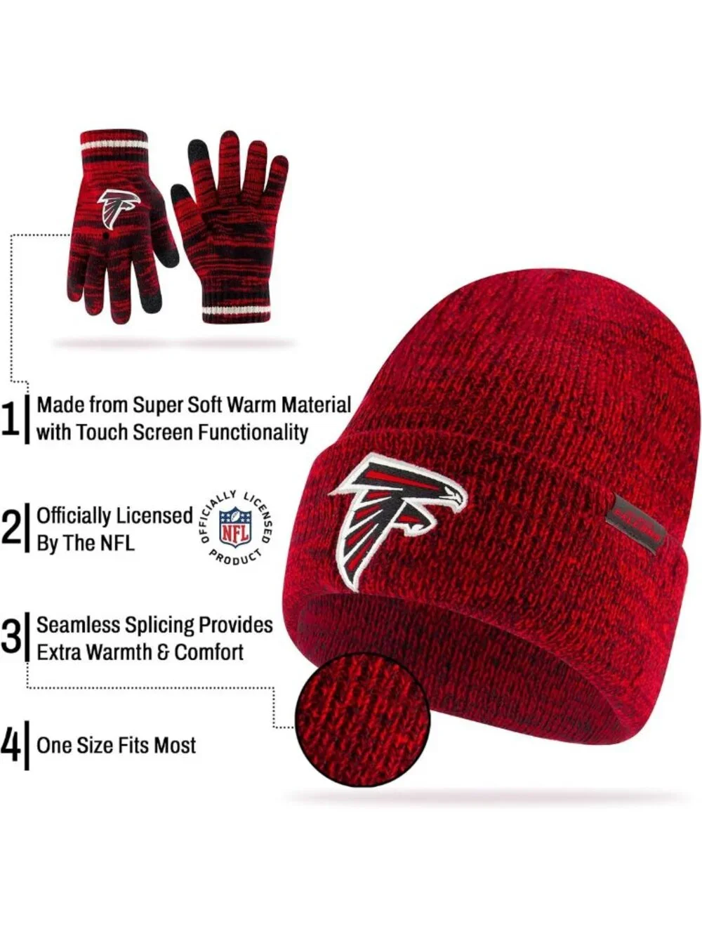 Cozy Youth NFL Knit Beanie & Touch Screen Gloves Set - Super Soft Winter Hat